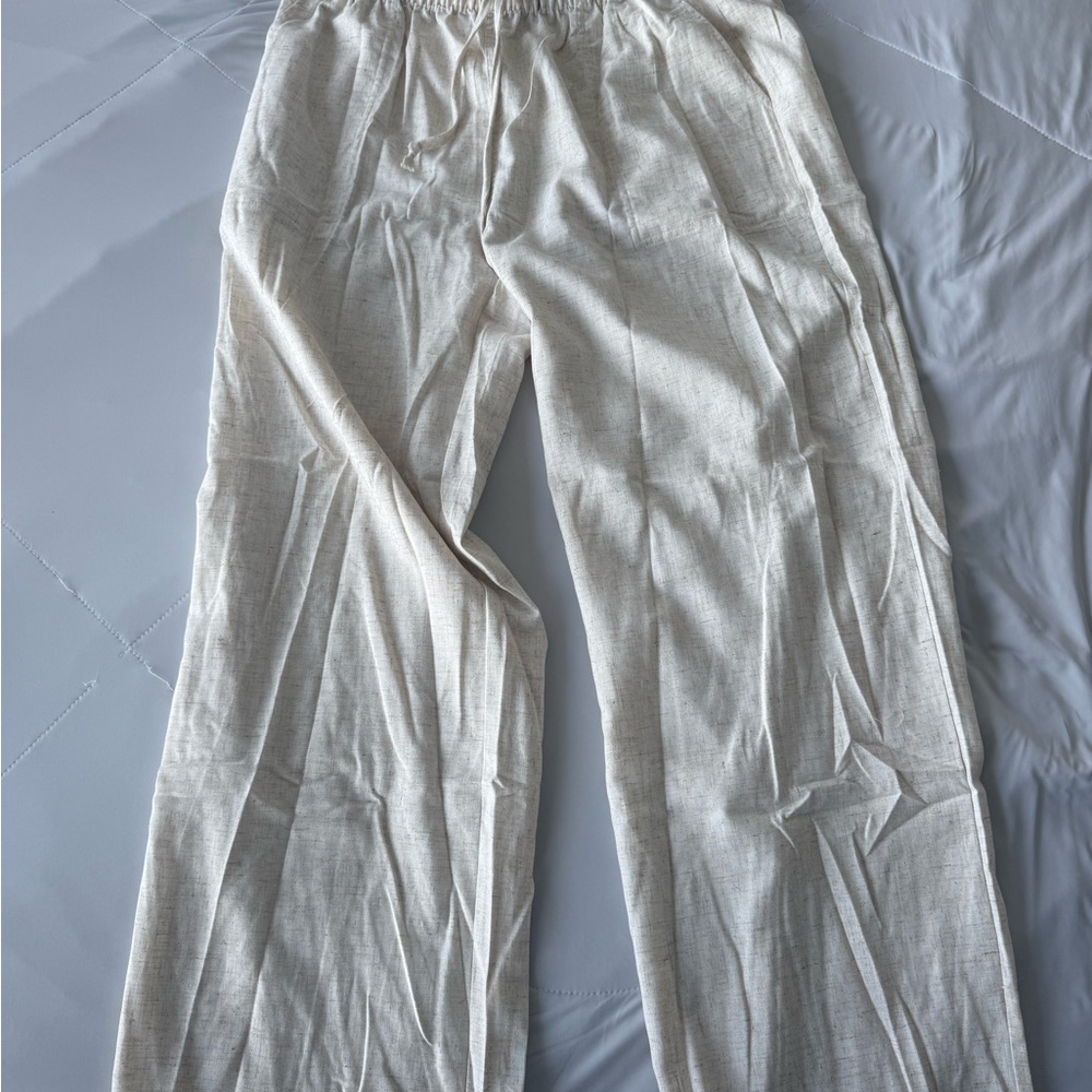 COOFANDY Linen Drawstring Pants Men’s XL Khaki Beach Summer Lightweight NEW